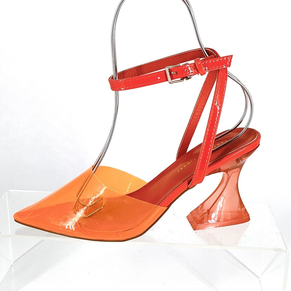 Fashion To Figure Plus Size 7W 7 Wide Neon Orange Clear Heel Pump NEW Jacki $105 - Picture 3 of 14